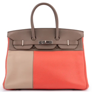Hermès Birkin 35 Cascade Swift And Clemence / Tri Colour Argile/Gris Etain/Rose Jaipur PHW
