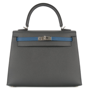 Hermès Kelly 25 Epsom / Tri Colour Ardoise / Black / Deep Blue PHW