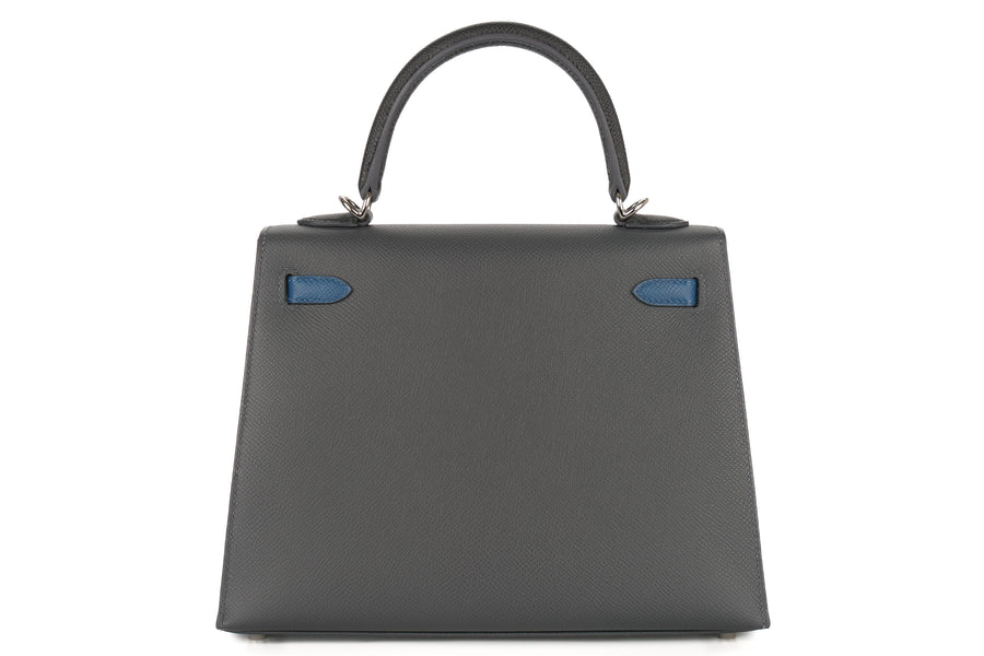 Hermès Kelly 25 Epsom / Tri Colour Ardoise / Black / Deep Blue PHW - Image 3