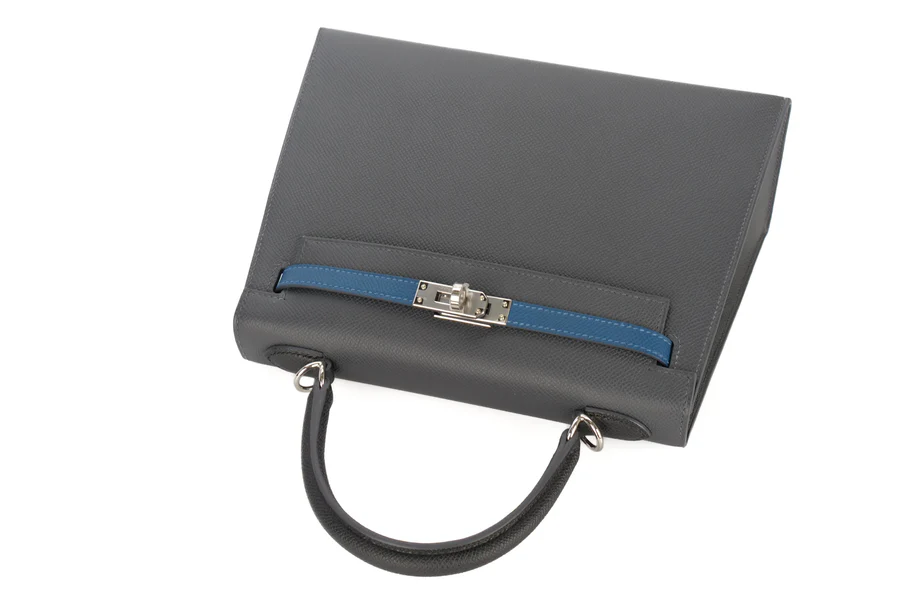 Hermès Kelly 25 Epsom / Tri Colour Ardoise / Black / Deep Blue PHW - Image 8