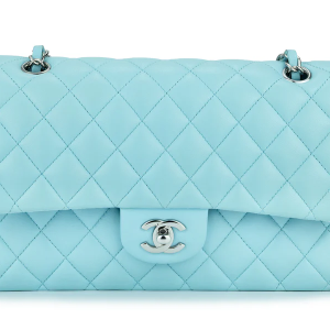 Chanel Medium Classic Flap Lambskin Neon Blue Silver Hardware