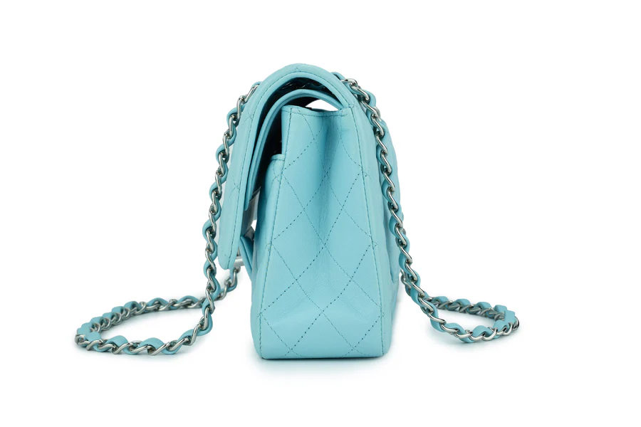 Chanel Medium Classic Flap Lambskin Neon Blue Silver Hardware - Image 3