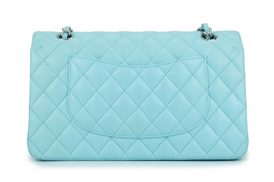 Chanel Medium Classic Flap Lambskin Neon Blue Silver Hardware - Image 4