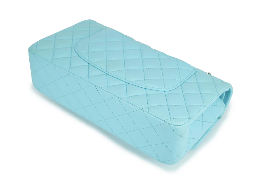 Chanel Medium Classic Flap Lambskin Neon Blue Silver Hardware - Image 9