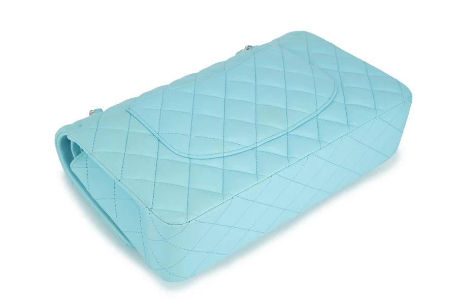 Chanel Medium Classic Flap Lambskin Neon Blue Silver Hardware - Image 10