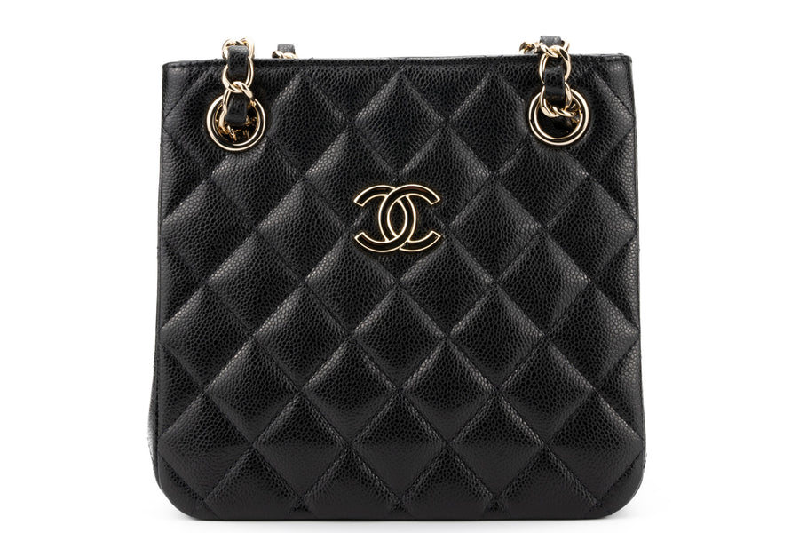 Chanel Drawstring Bag Caviar Black Champagne GHW - Image 6