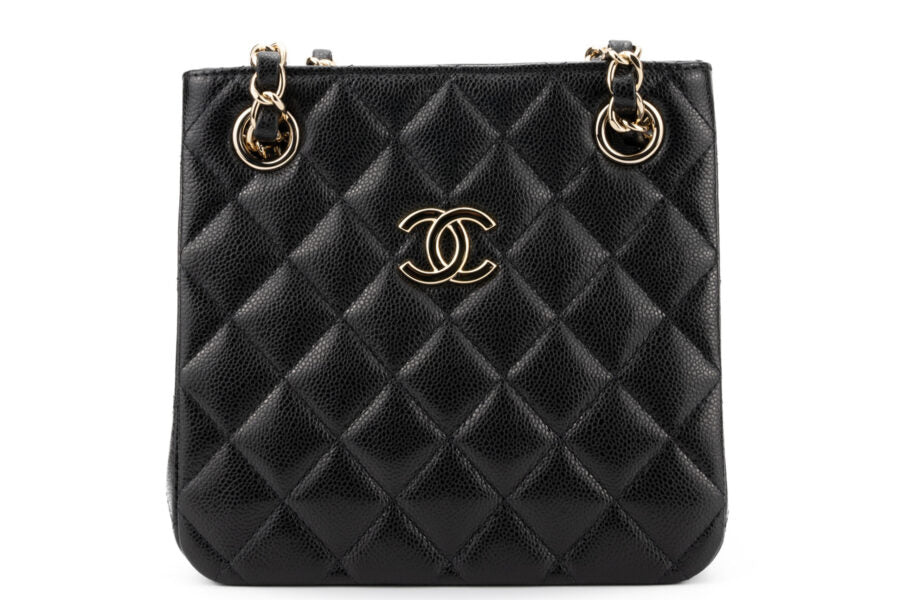 Chanel Drawstring Bag Caviar Black Champagne GHW - Image 7