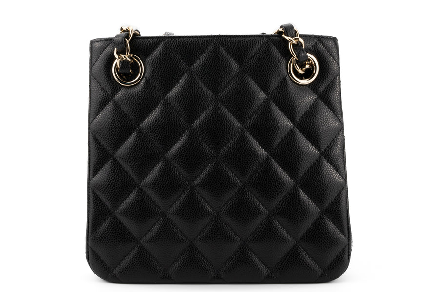 Chanel Drawstring Bag Caviar Black Champagne GHW - Image 8