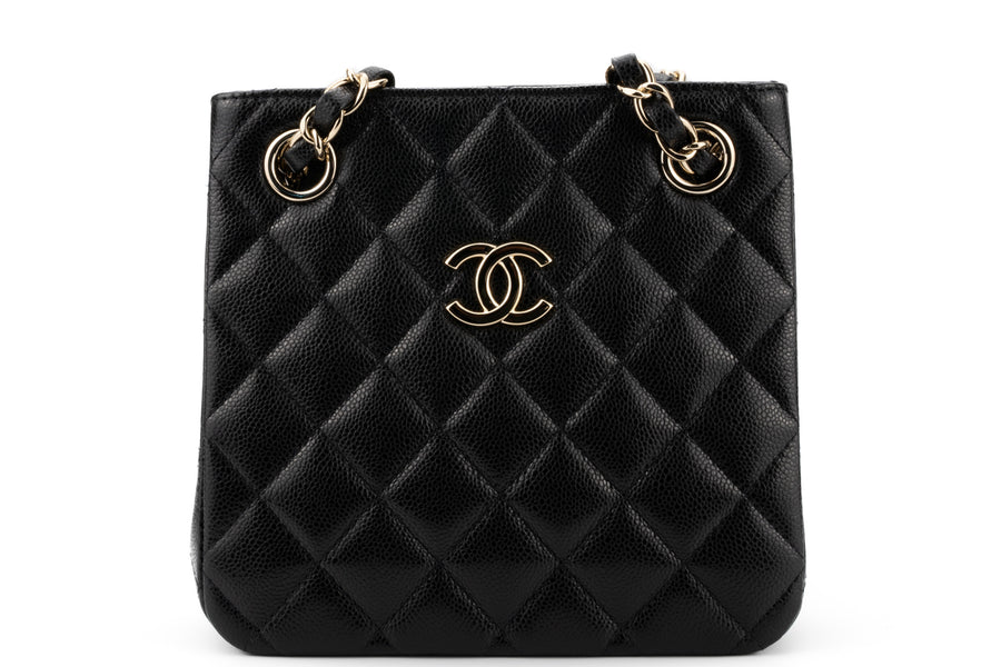 Chanel Drawstring Bag Caviar Black Champagne GHW - Image 10
