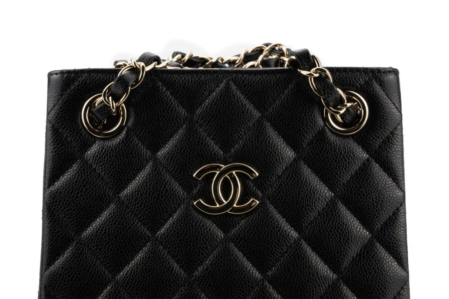 Chanel Drawstring Bag Caviar Black Champagne GHW - Image 12