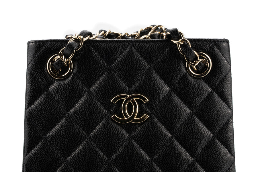 Chanel Drawstring Bag Caviar Black Champagne GHW - Image 14