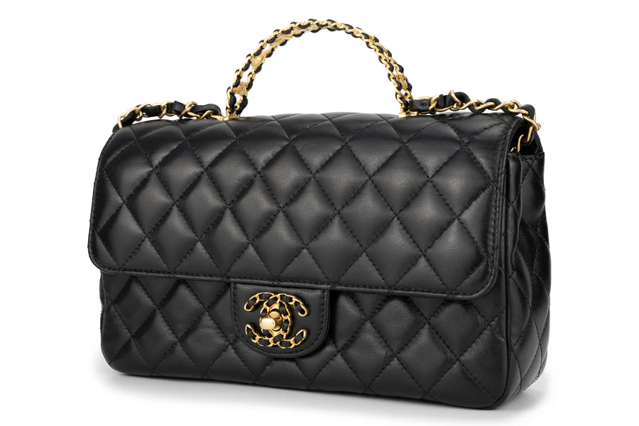 Chanel Flapbag With Handle Labmbskin Black GHW - Image 2