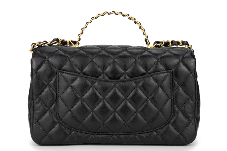 Chanel Flapbag With Handle Labmbskin Black GHW - Image 3