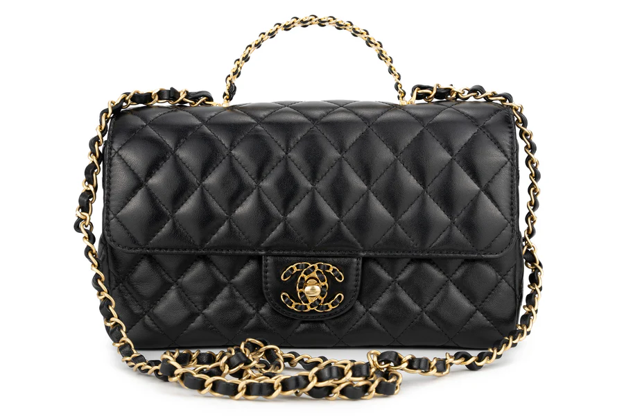 Chanel Flapbag With Handle Labmbskin Black GHW - Image 4