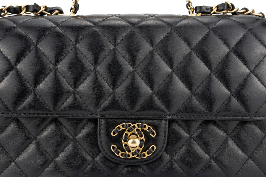 Chanel Flapbag With Handle Labmbskin Black GHW - Image 7