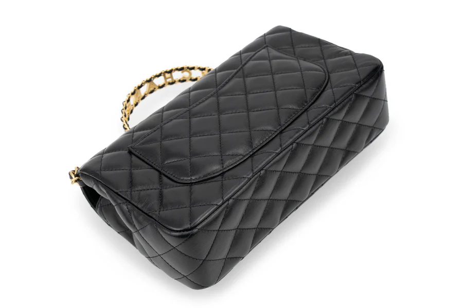 Chanel Flapbag With Handle Labmbskin Black GHW - Image 8