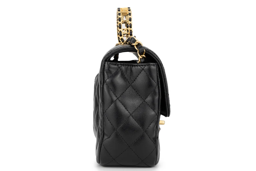Chanel Flapbag With Handle Labmbskin Black GHW - Image 12