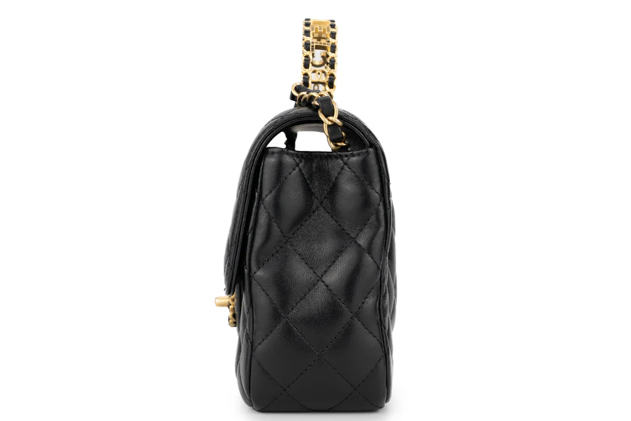 Chanel Flapbag With Handle Labmbskin Black GHW - Image 15