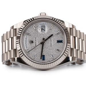 Rolex Day Date White Gold Diamond Paved Sapphire Dial 40mm